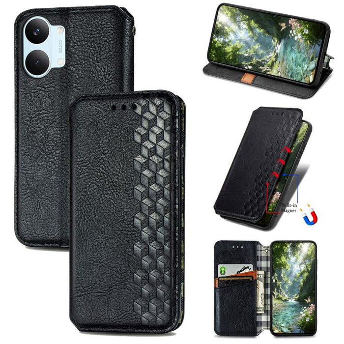 Funda de cuero magnética para teléfono con rejilla cúbica prensada, For Xiaomi Poco X8 Pro Max 5G, For Xiaomi Poco X8 Pro 5G, For Redmi Turbo 5 Max 5G, For Redmi Turbo 5 5G, For Xiaomi 17 Pro Max, For Xiaomi 17 Pro, For Xiaomi 17                       ...