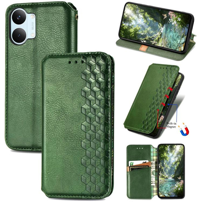 Funda de cuero magnética para teléfono con rejilla cúbica prensada, For Xiaomi Poco X8 Pro Max 5G, For Xiaomi Poco X8 Pro 5G, For Redmi Turbo 5 Max 5G, For Redmi Turbo 5 5G, For Xiaomi 17 Pro Max, For Xiaomi 17 Pro, For Xiaomi 17                       ...