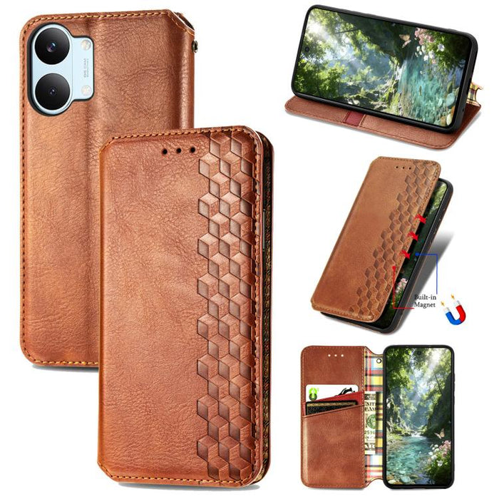 Funda de cuero magnética para teléfono con rejilla cúbica prensada, For Xiaomi Poco X8 Pro Max 5G, For Xiaomi Poco X8 Pro 5G, For Redmi Turbo 5 Max 5G, For Redmi Turbo 5 5G, For Xiaomi 17 Pro Max, For Xiaomi 17 Pro, For Xiaomi 17                       ...