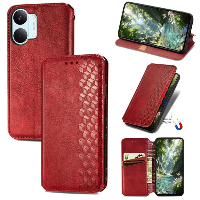 Funda de cuero magnética para teléfono con rejilla cúbica prensada, For Xiaomi Poco X8 Pro Max 5G, For Xiaomi Poco X8 Pro 5G, For Redmi Turbo 5 Max 5G, For Redmi Turbo 5 5G, For Xiaomi 17 Pro Max, For Xiaomi 17 Pro, For Xiaomi 17                       ...