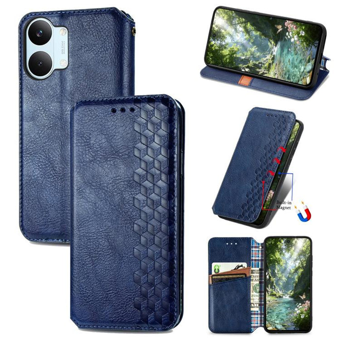 Funda de cuero magnética para teléfono con rejilla cúbica prensada, For Xiaomi Poco X8 Pro Max 5G, For Xiaomi Poco X8 Pro 5G, For Redmi Turbo 5 Max 5G, For Redmi Turbo 5 5G, For Xiaomi 17 Pro Max, For Xiaomi 17 Pro, For Xiaomi 17                       ...
