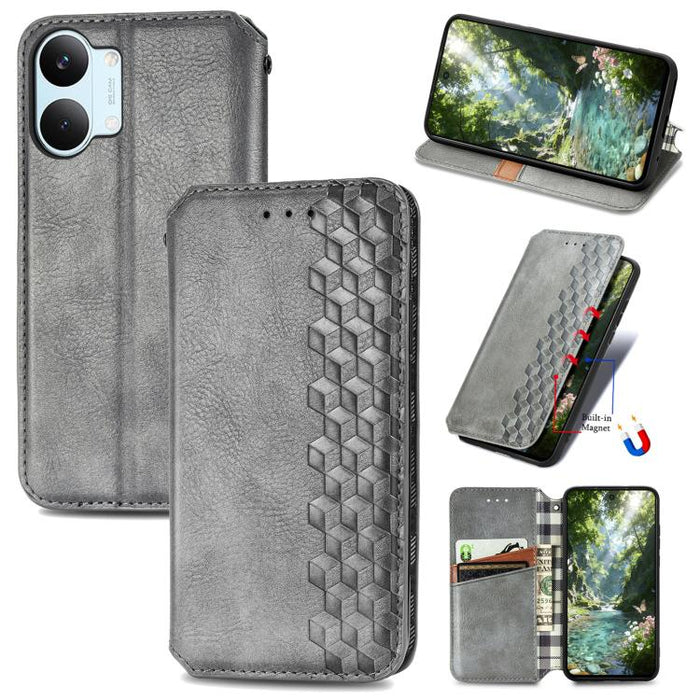 Funda de cuero magnética para teléfono con rejilla cúbica prensada, For Xiaomi Poco X8 Pro Max 5G, For Xiaomi Poco X8 Pro 5G, For Redmi Turbo 5 Max 5G, For Redmi Turbo 5 5G, For Xiaomi 17 Pro Max, For Xiaomi 17 Pro, For Xiaomi 17                       ...