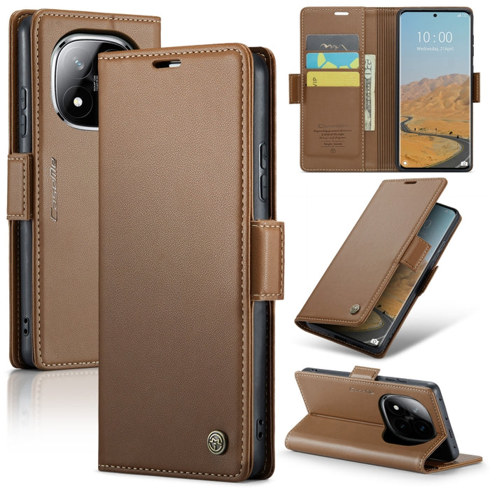 Funda para teléfono con textura de lichi y hebilla de mariposa con RFID y antirrobo CaseMe 023, For Xiaomi Poco F7 Pro / F7 Ultra