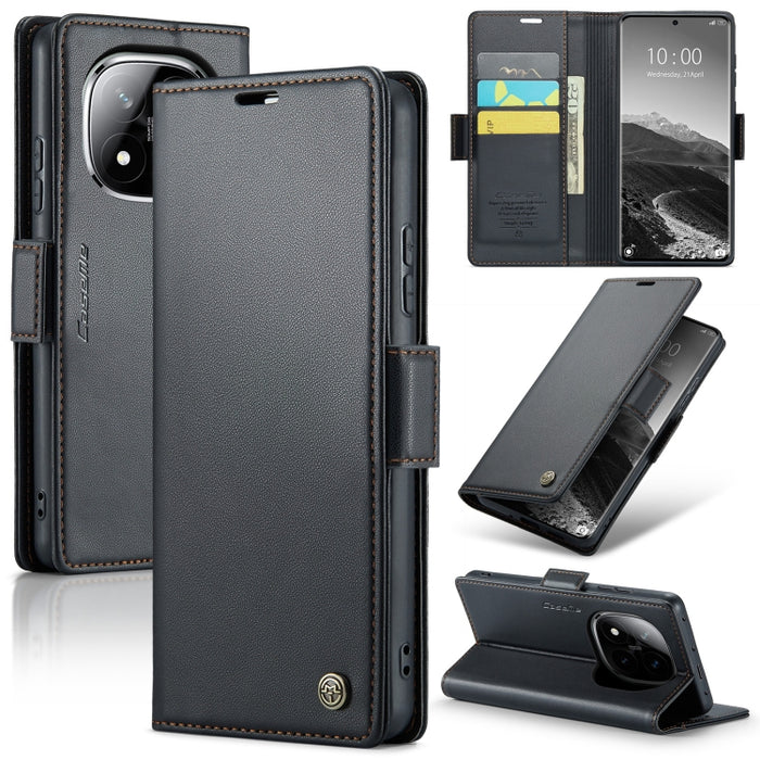 Funda para teléfono con textura de lichi y hebilla de mariposa con RFID y antirrobo CaseMe 023, For Xiaomi Poco F7 Pro / F7 Ultra
