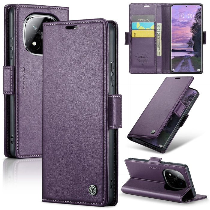Funda para teléfono con textura de lichi y hebilla de mariposa con RFID y antirrobo CaseMe 023, For Xiaomi Poco F7 Pro / F7 Ultra