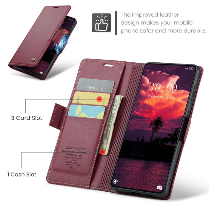 Funda para teléfono con textura de lichi y hebilla de mariposa con RFID y antirrobo CaseMe 023, For Xiaomi Poco F7 Pro / F7 Ultra
