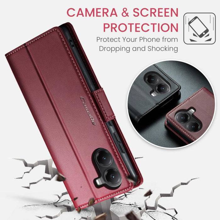 Funda para teléfono con textura de lichi y hebilla de mariposa con RFID y antirrobo CaseMe 023, For Xiaomi Poco F7 Pro / F7 Ultra