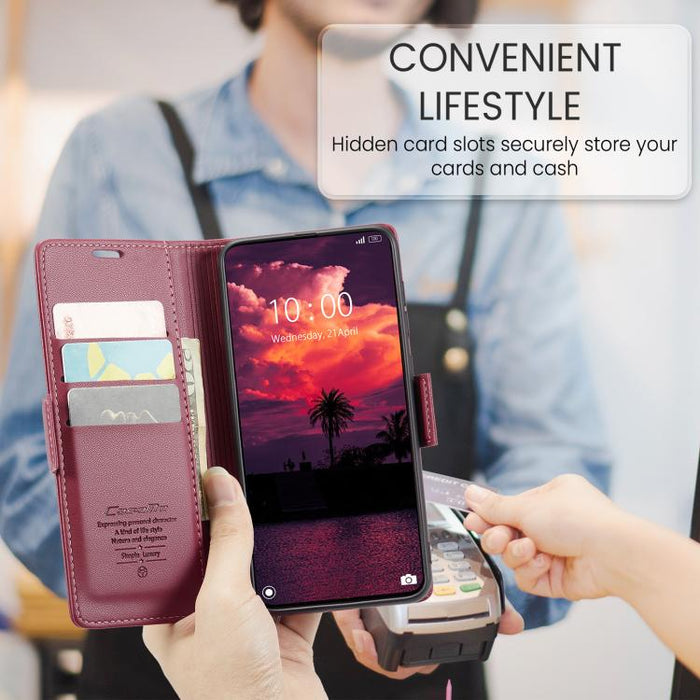Funda para teléfono con textura de lichi y hebilla de mariposa con RFID y antirrobo CaseMe 023, For Xiaomi Poco F7 Pro / F7 Ultra