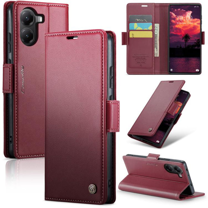 Funda para teléfono con textura de lichi y hebilla de mariposa con RFID y antirrobo CaseMe 023, For Xiaomi Poco F7 Pro / F7 Ultra