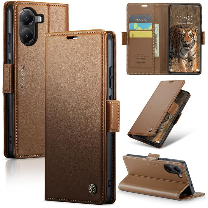 Funda para teléfono con textura de lichi y hebilla de mariposa con RFID y antirrobo CaseMe 023, For Xiaomi Poco F7 Pro / F7 Ultra