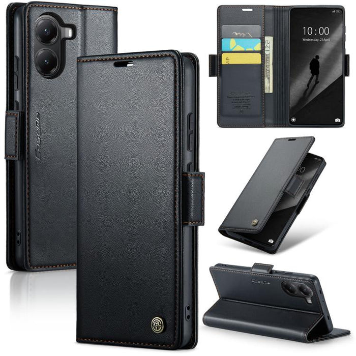 Funda para teléfono con textura de lichi y hebilla de mariposa con RFID y antirrobo CaseMe 023, For Xiaomi Poco F7 Pro / F7 Ultra