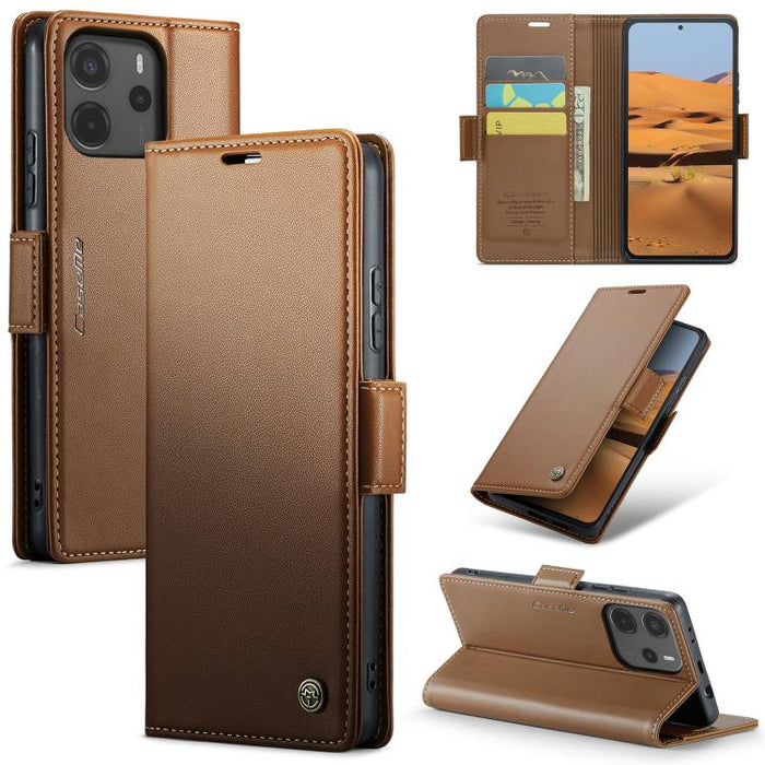 Funda para teléfono con textura de lichi y hebilla de mariposa con RFID y antirrobo CaseMe 023, For Xiaomi Poco F7 Pro / F7 Ultra