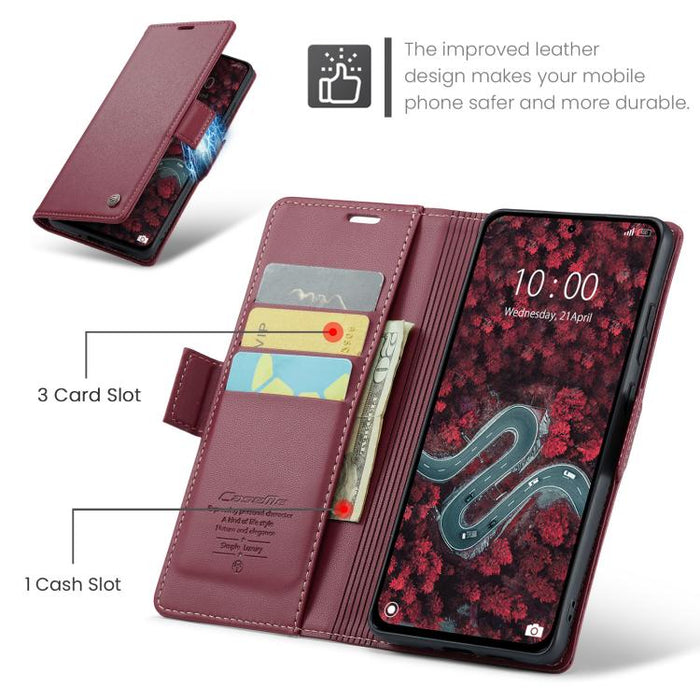 Funda para teléfono con textura de lichi y hebilla de mariposa con RFID y antirrobo CaseMe 023, For Xiaomi Poco F7 Pro / F7 Ultra