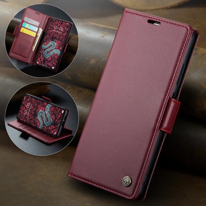 Funda para teléfono con textura de lichi y hebilla de mariposa con RFID y antirrobo CaseMe 023, For Xiaomi Poco F7 Pro / F7 Ultra
