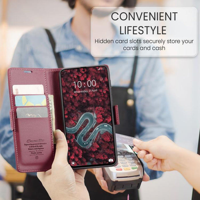 Funda para teléfono con textura de lichi y hebilla de mariposa con RFID y antirrobo CaseMe 023, For Xiaomi Poco F7 Pro / F7 Ultra