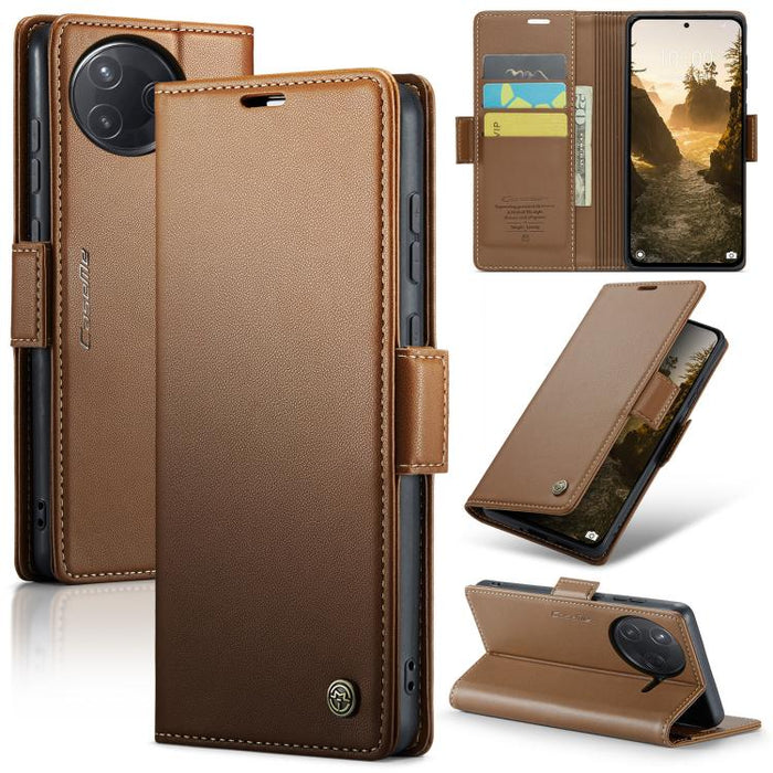 Funda para teléfono con textura de lichi y hebilla de mariposa con RFID y antirrobo CaseMe 023, For Xiaomi Poco F7 Pro / F7 Ultra