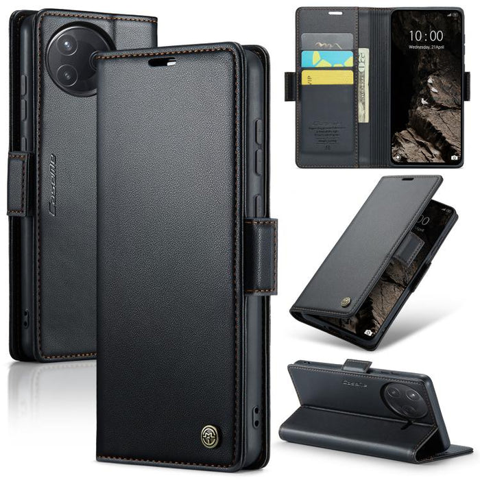 Funda para teléfono con textura de lichi y hebilla de mariposa con RFID y antirrobo CaseMe 023, For Xiaomi Poco F7 Pro / F7 Ultra