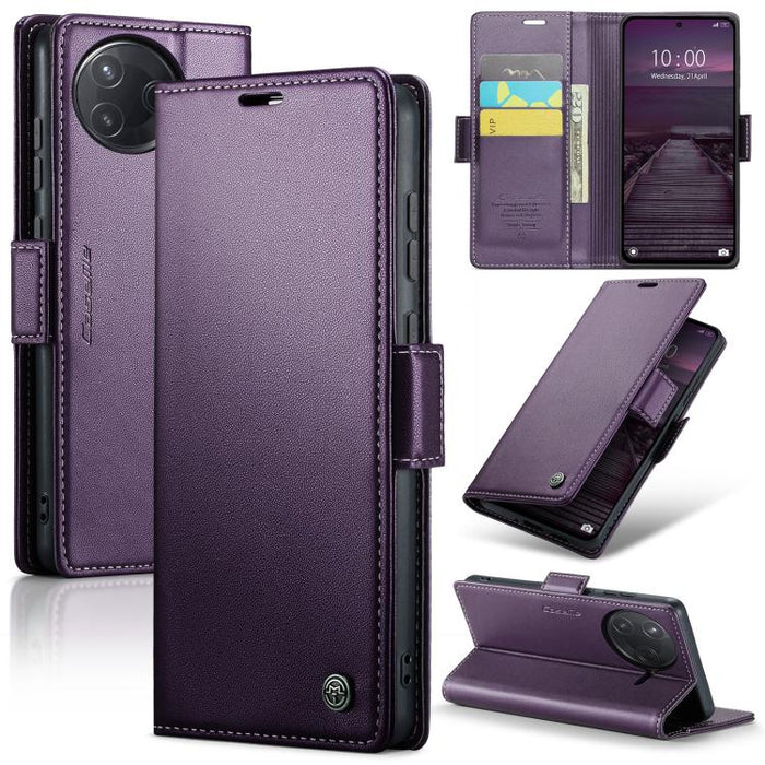 Funda para teléfono con textura de lichi y hebilla de mariposa con RFID y antirrobo CaseMe 023, For Xiaomi Poco F7 Pro / F7 Ultra