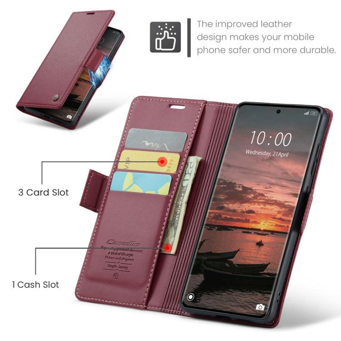 Funda para teléfono con textura de lichi y hebilla de mariposa con RFID y antirrobo CaseMe 023, For Xiaomi Poco F7 Pro / F7 Ultra