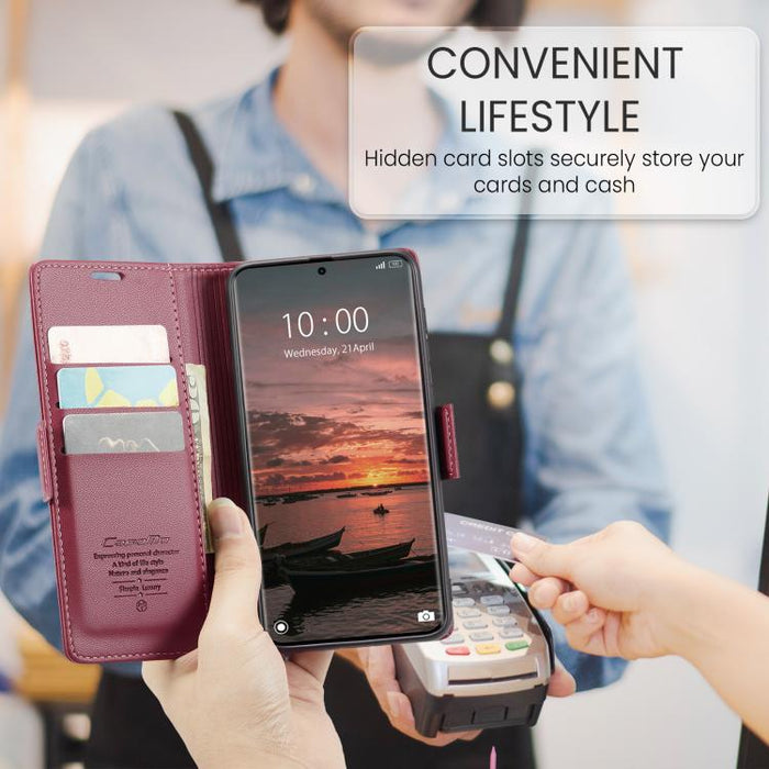 Funda para teléfono con textura de lichi y hebilla de mariposa con RFID y antirrobo CaseMe 023, For Xiaomi Poco F7 Pro / F7 Ultra