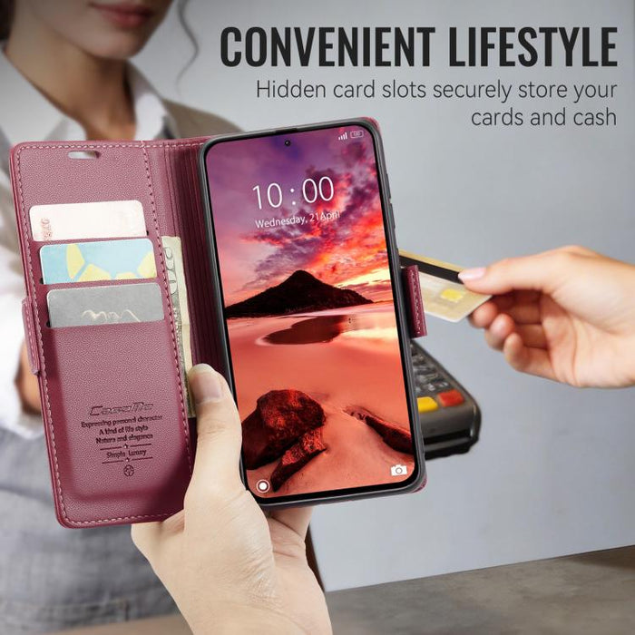 Funda para teléfono con textura de lichi y hebilla de mariposa con RFID y antirrobo CaseMe 023, For Redmi Note 17 4G / 5G Global 169.7mm, For Redmi Note 17 Pro Max Global 163.4mm, For Redmi Note 17 Pro 5G Global 163.5mm, For Xiaomi 17T Pro 5G          ...