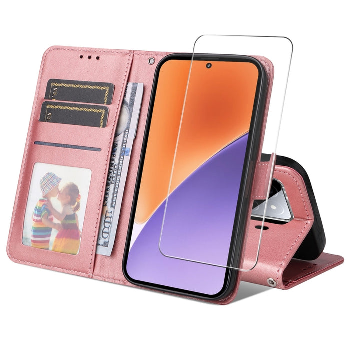 ENKAY - Funda para teléfono con tarjetero de piel de becerro con textura y película protectora, For Redmi 15 5G Global / 15 4G SEA 169.5mm, For Redmi 15 5G / 4G EU 171mm, For Redmi 15C 5G / 4G Global 171mm, For Redmi 15C 5G / 4G EU 173mm               ...