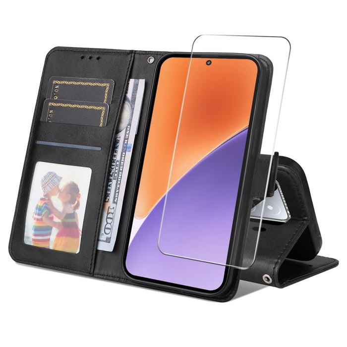 ENKAY - Funda para teléfono con tarjetero de piel de becerro con textura y película protectora, For Redmi 15 5G Global / 15 4G SEA 169.5mm, For Redmi 15 5G / 4G EU 171mm, For Redmi 15C 5G / 4G Global 171mm, For Redmi 15C 5G / 4G EU 173mm               ...