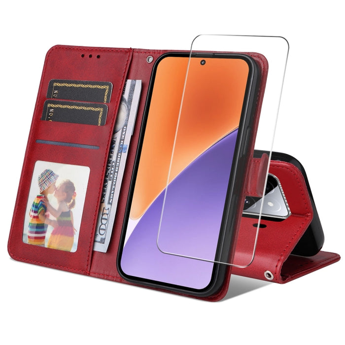 ENKAY - Funda para teléfono con tarjetero de piel de becerro con textura y película protectora, For Redmi 15 5G Global / 15 4G SEA 169.5mm, For Redmi 15 5G / 4G EU 171mm, For Redmi 15C 5G / 4G Global 171mm, For Redmi 15C 5G / 4G EU 173mm               ...
