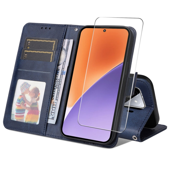 ENKAY - Funda para teléfono con tarjetero de piel de becerro con textura y película protectora, For Redmi 15 5G Global / 15 4G SEA 169.5mm, For Redmi 15 5G / 4G EU 171mm, For Redmi 15C 5G / 4G Global 171mm, For Redmi 15C 5G / 4G EU 173mm               ...