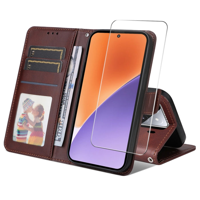 ENKAY - Funda para teléfono con tarjetero de piel de becerro con textura y película protectora, For Redmi 15 5G Global / 15 4G SEA 169.5mm, For Redmi 15 5G / 4G EU 171mm, For Redmi 15C 5G / 4G Global 171mm, For Redmi 15C 5G / 4G EU 173mm               ...
