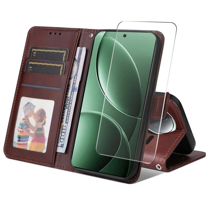 ENKAY - Funda para teléfono con tarjetero de piel de becerro con textura y película protectora, For Redmi 15 5G Global / 15 4G SEA 169.5mm, For Redmi 15 5G / 4G EU 171mm, For Redmi 15C 5G / 4G Global 171mm, For Redmi 15C 5G / 4G EU 173mm               ...