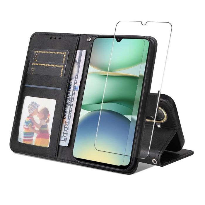 ENKAY - Funda para teléfono con tarjetero de piel de becerro con textura y película protectora, For Redmi 15 5G Global / 15 4G SEA 169.5mm, For Redmi 15 5G / 4G EU 171mm, For Redmi 15C 5G / 4G Global 171mm, For Redmi 15C 5G / 4G EU 173mm               ...