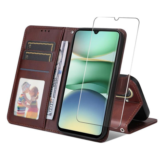 ENKAY - Funda para teléfono con tarjetero de piel de becerro con textura y película protectora, For Redmi 15 5G Global / 15 4G SEA 169.5mm, For Redmi 15 5G / 4G EU 171mm, For Redmi 15C 5G / 4G Global 171mm, For Redmi 15C 5G / 4G EU 173mm               ...