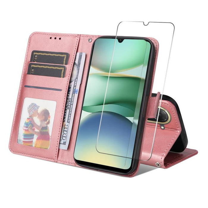 ENKAY - Funda para teléfono con tarjetero de piel de becerro con textura y película protectora, For Redmi 15 5G Global / 15 4G SEA 169.5mm, For Redmi 15 5G / 4G EU 171mm, For Redmi 15C 5G / 4G Global 171mm, For Redmi 15C 5G / 4G EU 173mm               ...