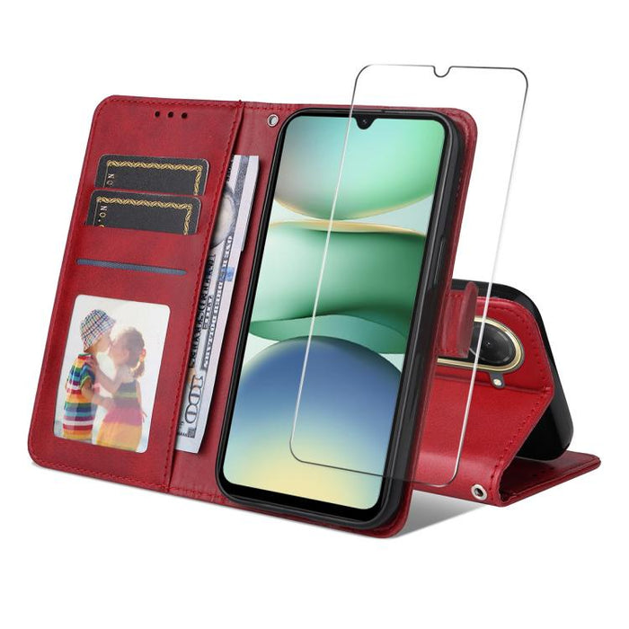 ENKAY - Funda para teléfono con tarjetero de piel de becerro con textura y película protectora, For Redmi 15 5G Global / 15 4G SEA 169.5mm, For Redmi 15 5G / 4G EU 171mm, For Redmi 15C 5G / 4G Global 171mm, For Redmi 15C 5G / 4G EU 173mm               ...
