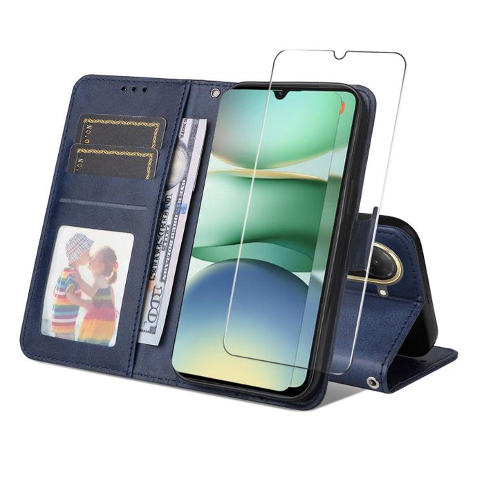 ENKAY - Funda para teléfono con tarjetero de piel de becerro con textura y película protectora, For Redmi 15 5G Global / 15 4G SEA 169.5mm, For Redmi 15 5G / 4G EU 171mm, For Redmi 15C 5G / 4G Global 171mm, For Redmi 15C 5G / 4G EU 173mm               ...