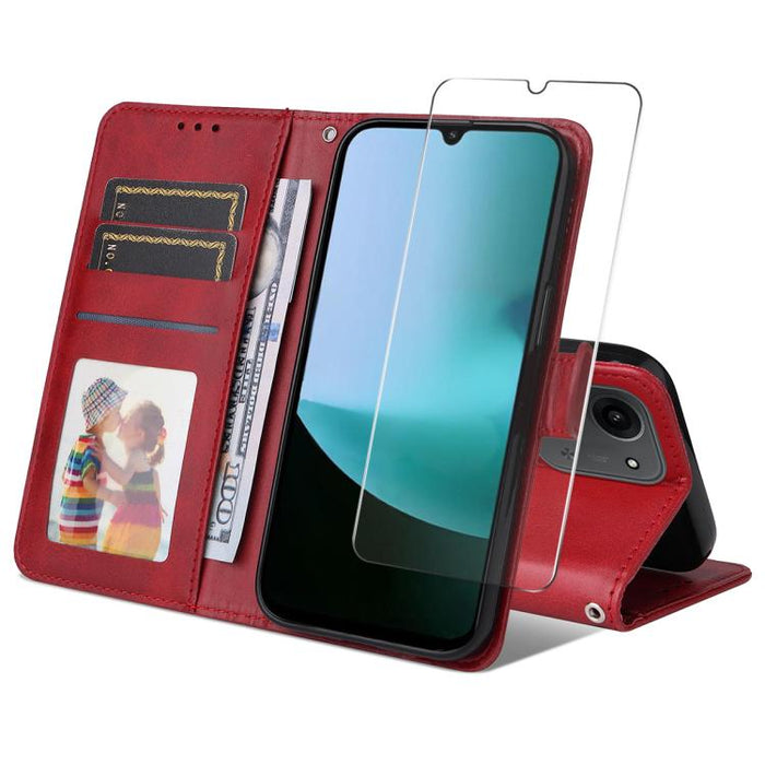 ENKAY - Funda para teléfono con tarjetero de piel de becerro con textura y película protectora, For Redmi 15 5G Global / 15 4G SEA 169.5mm, For Redmi 15 5G / 4G EU 171mm, For Redmi 15C 5G / 4G Global 171mm, For Redmi 15C 5G / 4G EU 173mm               ...