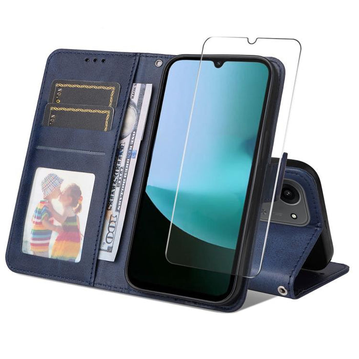 ENKAY - Funda para teléfono con tarjetero de piel de becerro con textura y película protectora, For Redmi 15 5G Global / 15 4G SEA 169.5mm, For Redmi 15 5G / 4G EU 171mm, For Redmi 15C 5G / 4G Global 171mm, For Redmi 15C 5G / 4G EU 173mm               ...