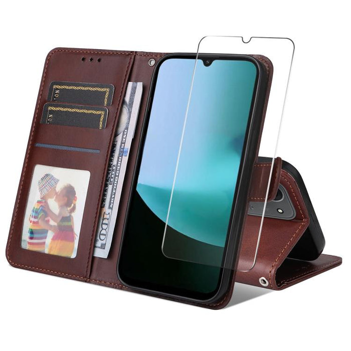 ENKAY - Funda para teléfono con tarjetero de piel de becerro con textura y película protectora, For Redmi 15 5G Global / 15 4G SEA 169.5mm, For Redmi 15 5G / 4G EU 171mm, For Redmi 15C 5G / 4G Global 171mm, For Redmi 15C 5G / 4G EU 173mm               ...