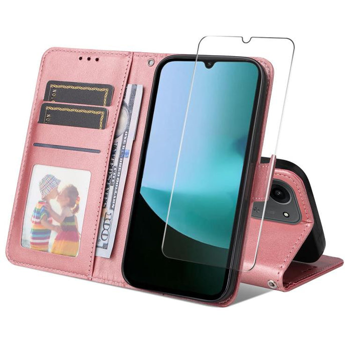 ENKAY - Funda para teléfono con tarjetero de piel de becerro con textura y película protectora, For Redmi 15 5G Global / 15 4G SEA 169.5mm, For Redmi 15 5G / 4G EU 171mm, For Redmi 15C 5G / 4G Global 171mm, For Redmi 15C 5G / 4G EU 173mm               ...