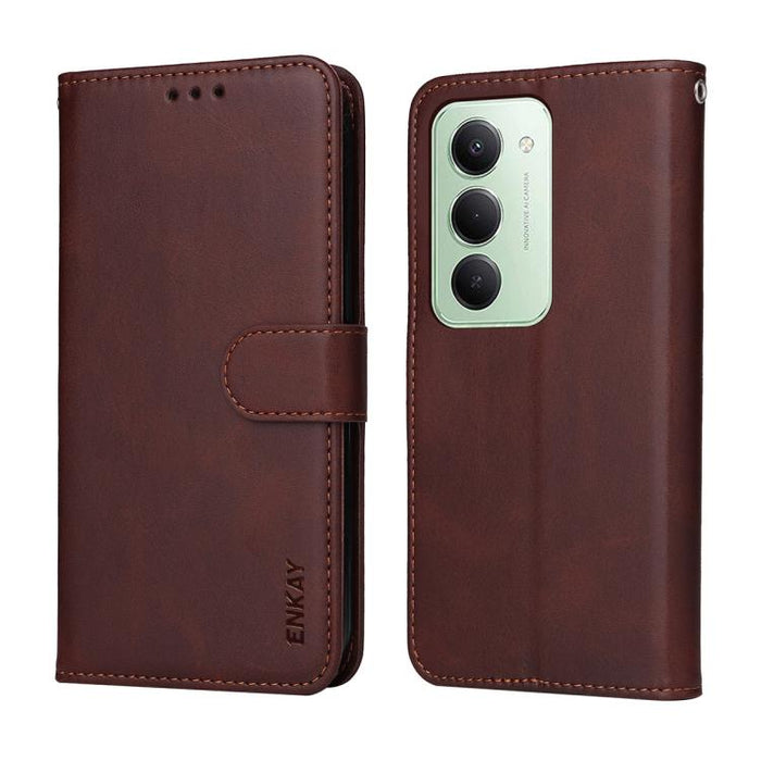 ENKAY - Funda para teléfono con tarjetero de piel de becerro con textura y película protectora, For Redmi 15 5G Global / 15 4G SEA 169.5mm, For Redmi 15 5G / 4G EU 171mm, For Redmi 15C 5G / 4G Global 171mm, For Redmi 15C 5G / 4G EU 173mm               ...