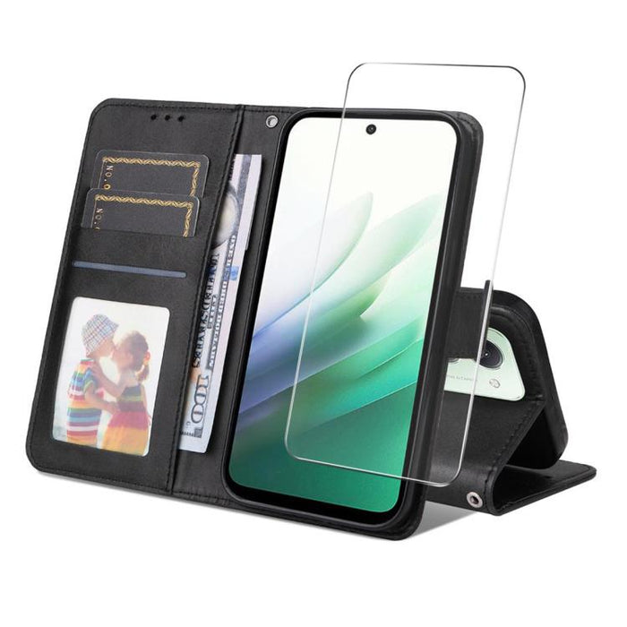 ENKAY - Funda para teléfono con tarjetero de piel de becerro con textura y película protectora, For Redmi 15 5G Global / 15 4G SEA 169.5mm, For Redmi 15 5G / 4G EU 171mm, For Redmi 15C 5G / 4G Global 171mm, For Redmi 15C 5G / 4G EU 173mm               ...