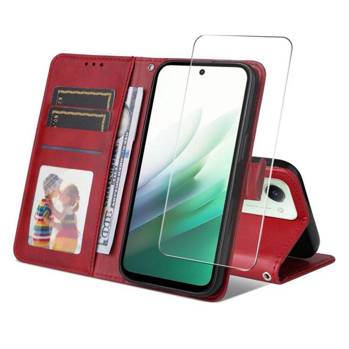 ENKAY - Funda para teléfono con tarjetero de piel de becerro con textura y película protectora, For Redmi 15 5G Global / 15 4G SEA 169.5mm, For Redmi 15 5G / 4G EU 171mm, For Redmi 15C 5G / 4G Global 171mm, For Redmi 15C 5G / 4G EU 173mm               ...