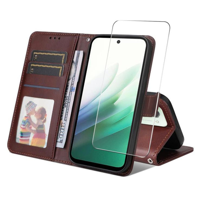 ENKAY - Funda para teléfono con tarjetero de piel de becerro con textura y película protectora, For Redmi 15 5G Global / 15 4G SEA 169.5mm, For Redmi 15 5G / 4G EU 171mm, For Redmi 15C 5G / 4G Global 171mm, For Redmi 15C 5G / 4G EU 173mm               ...