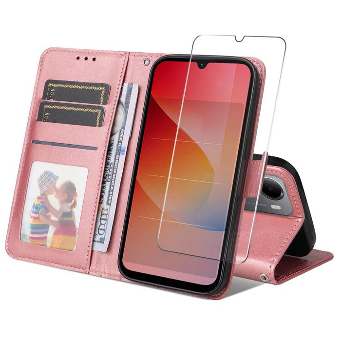 ENKAY - Funda para teléfono con tarjetero de piel de becerro con textura y película protectora, For Redmi 15 5G Global / 15 4G SEA 169.5mm, For Redmi 15 5G / 4G EU 171mm, For Redmi 15C 5G / 4G Global 171mm, For Redmi 15C 5G / 4G EU 173mm               ...