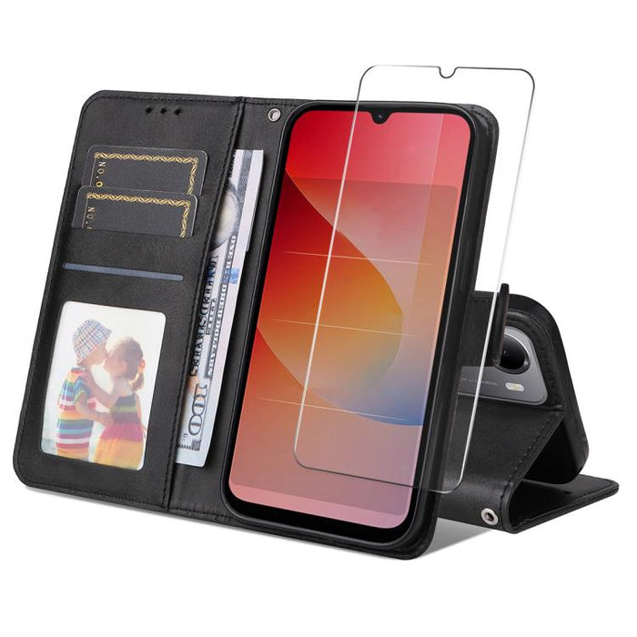 ENKAY - Funda para teléfono con tarjetero de piel de becerro con textura y película protectora, For Redmi 15 5G Global / 15 4G SEA 169.5mm, For Redmi 15 5G / 4G EU 171mm, For Redmi 15C 5G / 4G Global 171mm, For Redmi 15C 5G / 4G EU 173mm               ...