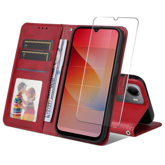 ENKAY - Funda para teléfono con tarjetero de piel de becerro con textura y película protectora, For Redmi 15 5G Global / 15 4G SEA 169.5mm, For Redmi 15 5G / 4G EU 171mm, For Redmi 15C 5G / 4G Global 171mm, For Redmi 15C 5G / 4G EU 173mm               ...