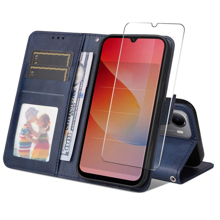 ENKAY - Funda para teléfono con tarjetero de piel de becerro con textura y película protectora, For Redmi 15 5G Global / 15 4G SEA 169.5mm, For Redmi 15 5G / 4G EU 171mm, For Redmi 15C 5G / 4G Global 171mm, For Redmi 15C 5G / 4G EU 173mm               ...