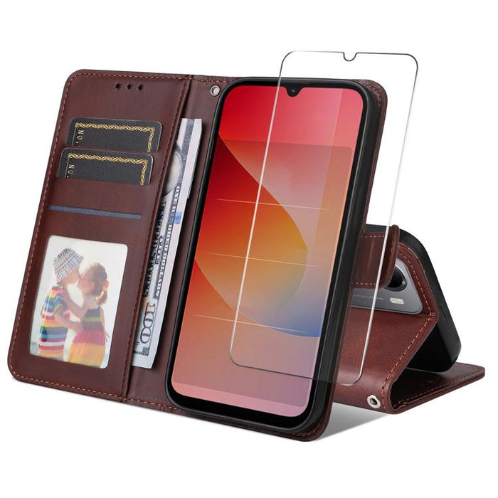 ENKAY - Funda para teléfono con tarjetero de piel de becerro con textura y película protectora, For Redmi 15 5G Global / 15 4G SEA 169.5mm, For Redmi 15 5G / 4G EU 171mm, For Redmi 15C 5G / 4G Global 171mm, For Redmi 15C 5G / 4G EU 173mm               ...