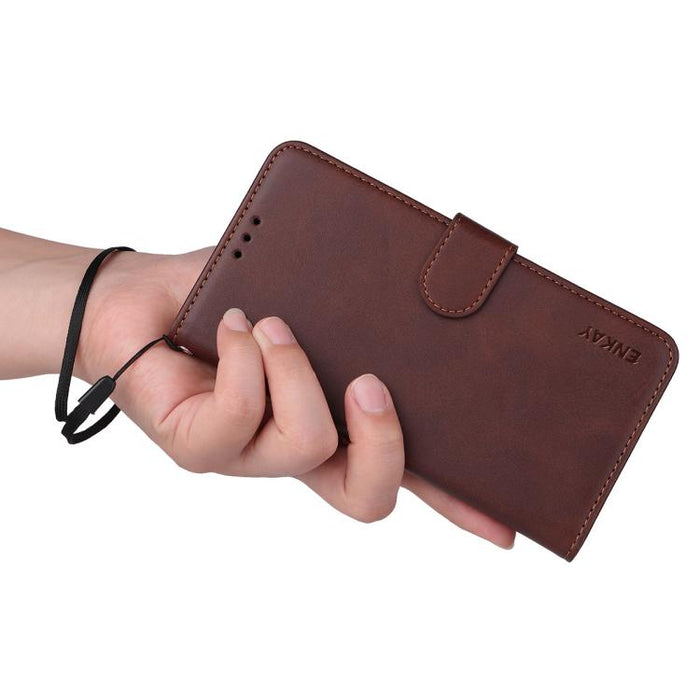 ENKAY - Funda para teléfono con tarjetero de piel de becerro con textura y película protectora, For Redmi 15 5G Global / 15 4G SEA 169.5mm, For Redmi 15 5G / 4G EU 171mm, For Redmi 15C 5G / 4G Global 171mm, For Redmi 15C 5G / 4G EU 173mm               ...